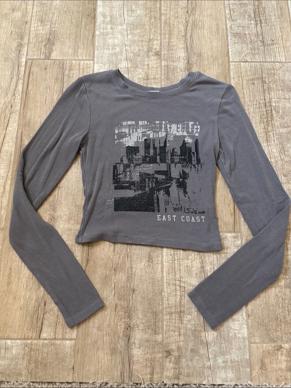 Garage East Coast Graphic Long-Sleeve Crop Top - Gray
